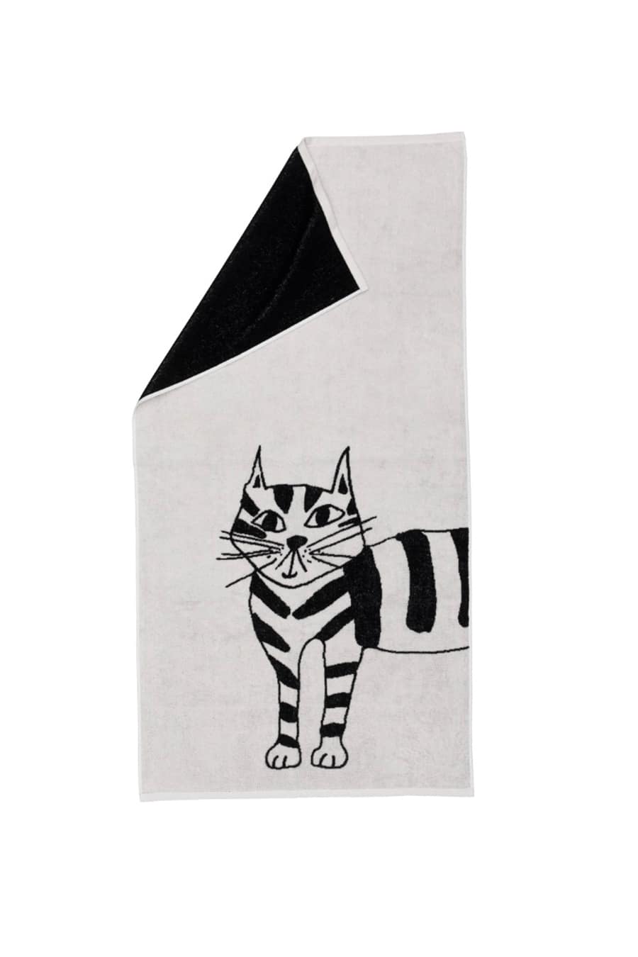 Bath Towel Cat Helenb White Black 01