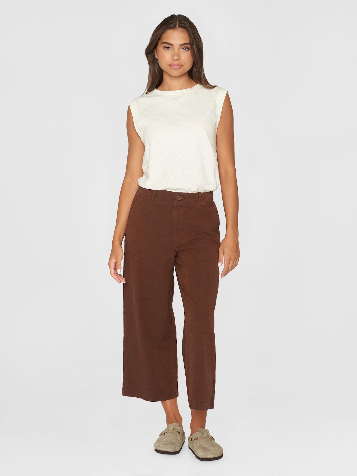 Hose Posey Mid Rise Wide Slub Yam Cropped Pants Knowledge Cotton Apparel Tiramisu 1