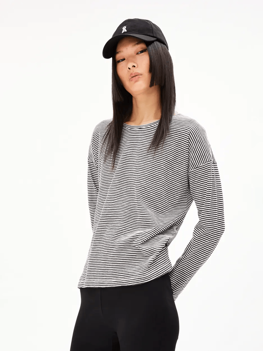 Longsleeve Xianaa Lovely Stripes Armedangels Black Oatmilk 1