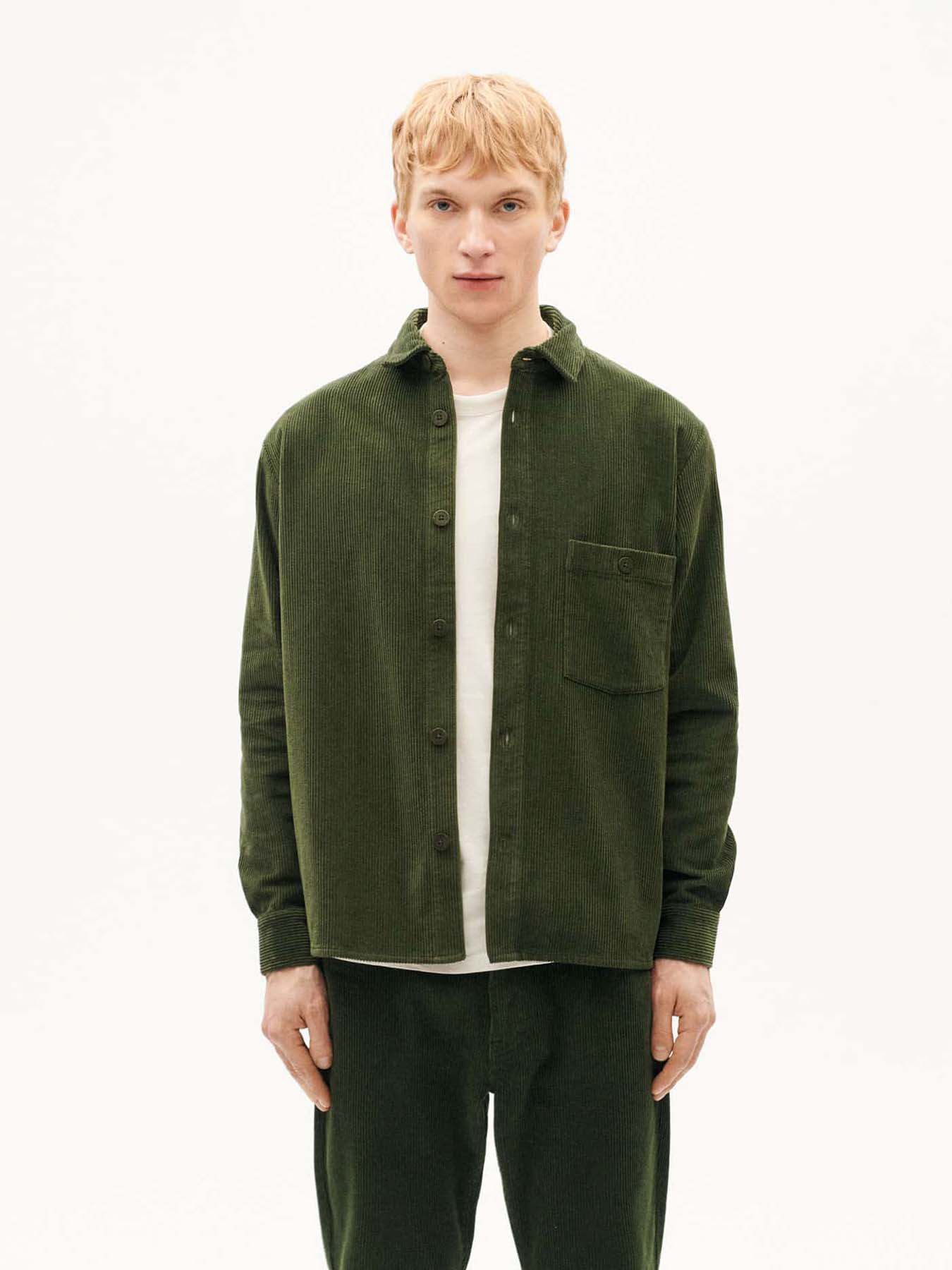 Overshirt Theo Corduroy Thinking Mu Bottle Green 1