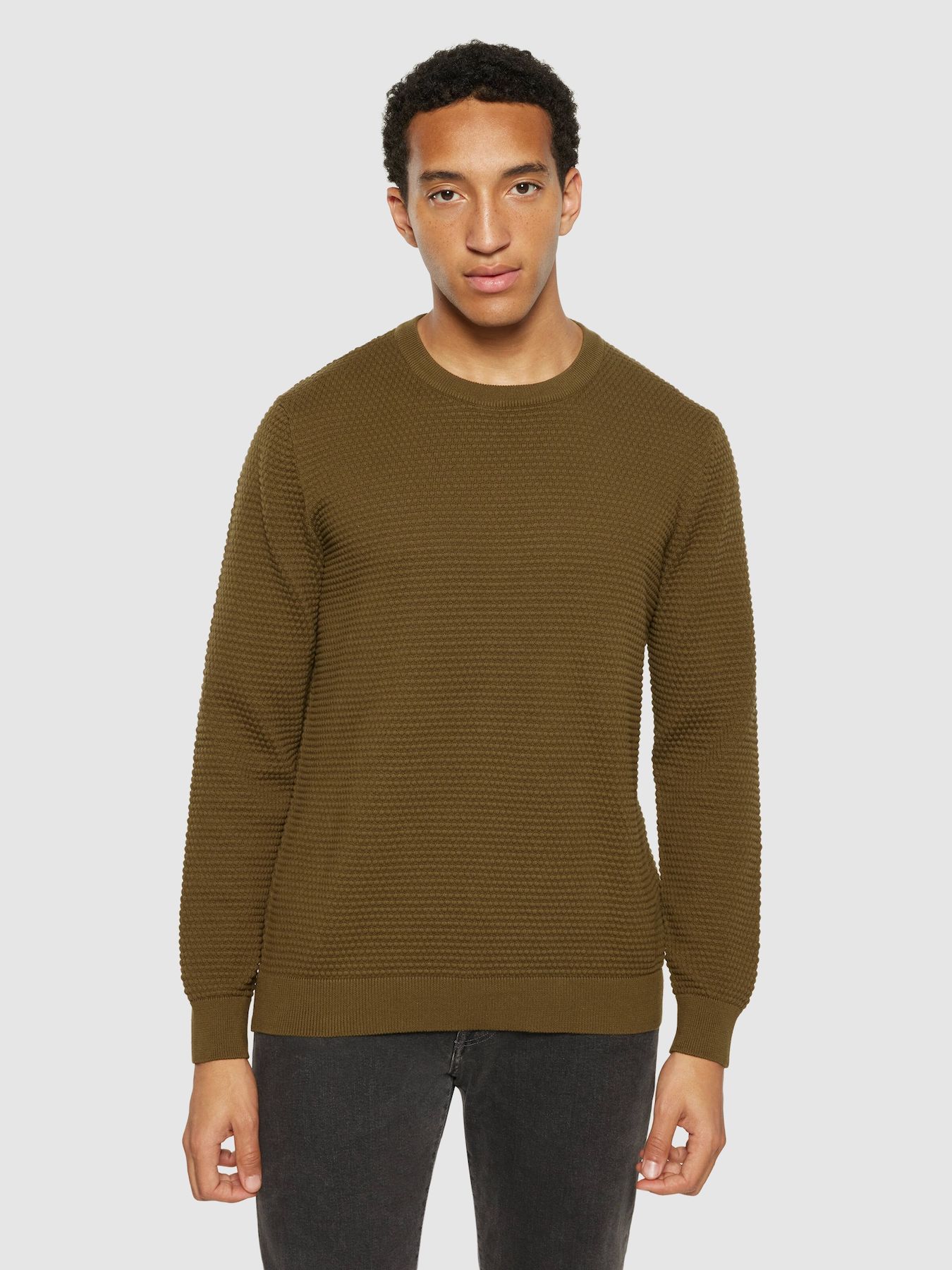 Pullover & Cardigans Pullover Vagn Regular Bubble Knit Crew Neck Knowledge Cotton Apparel Dark Olive 1