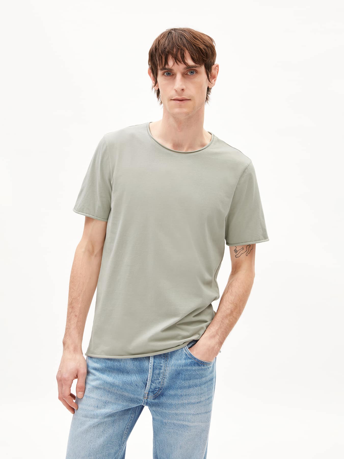 T Shirt Jaames Brushed Armedangels Seagreen 01