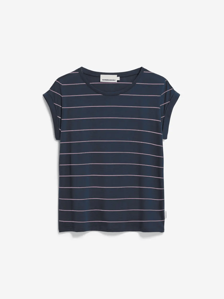 T Shirt Jilaana Fine Stripes Armedangels Moonlight Gray Rosalilly 1