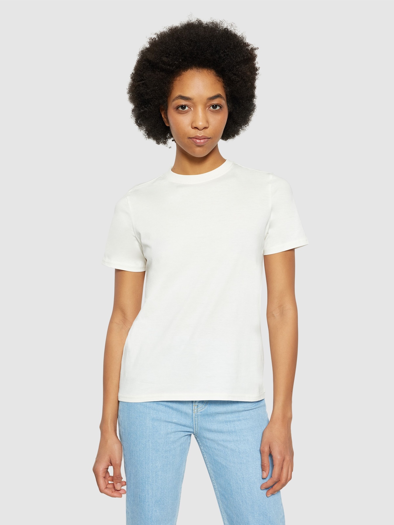 T Shirts Damen T Shirt Basic Pima Knowledge Cotton Apparel Egret 1