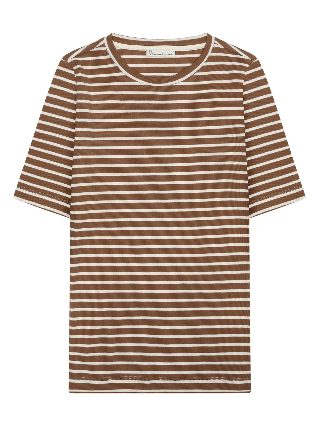 T Shirts Damen T Shirt Rib Striped Knowledge Cotton Apparel Dark Brown 1