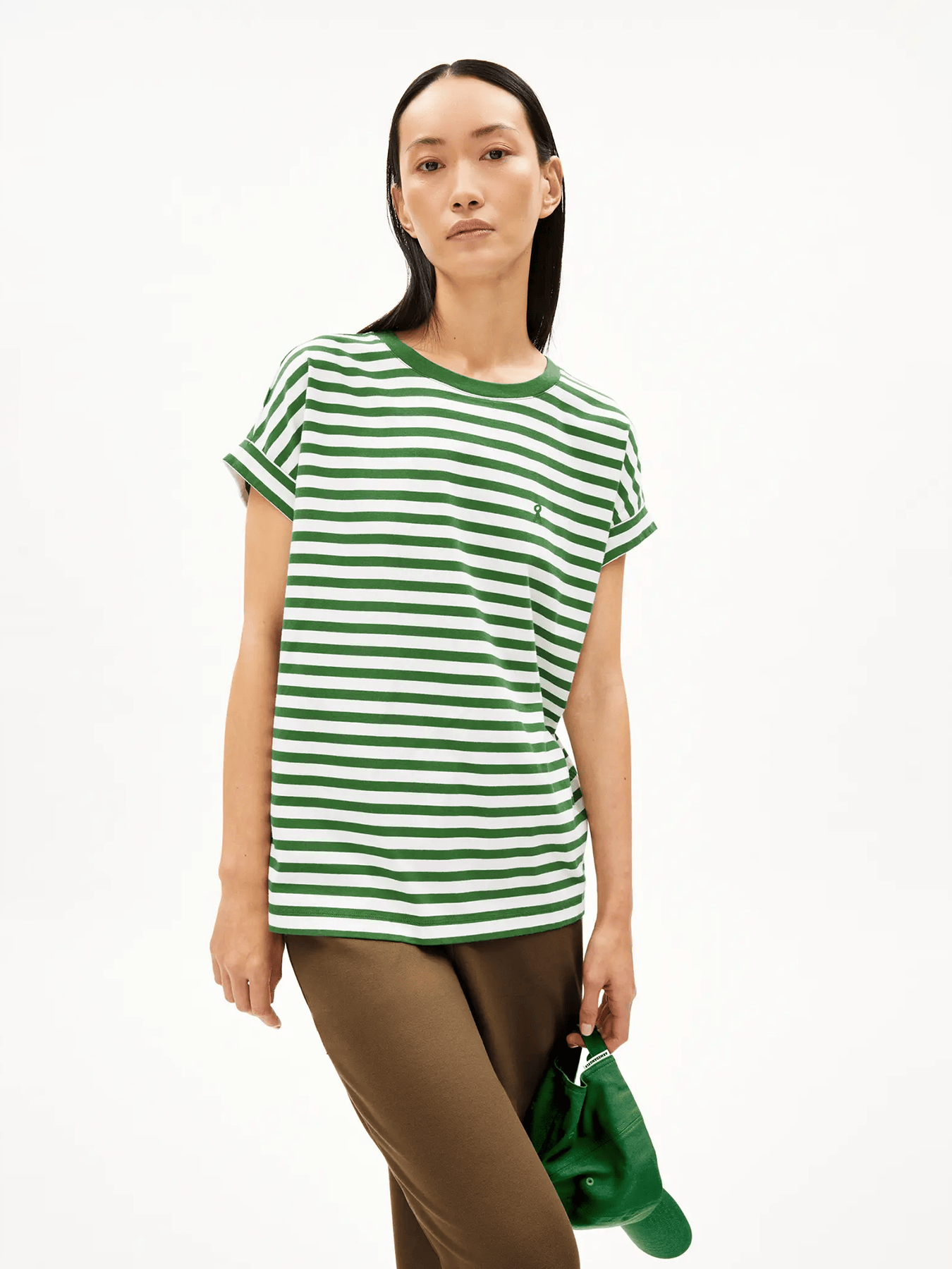 T Shirts & Tops T Shirt Idaara Stripes Armedangels White Ivy Green 1